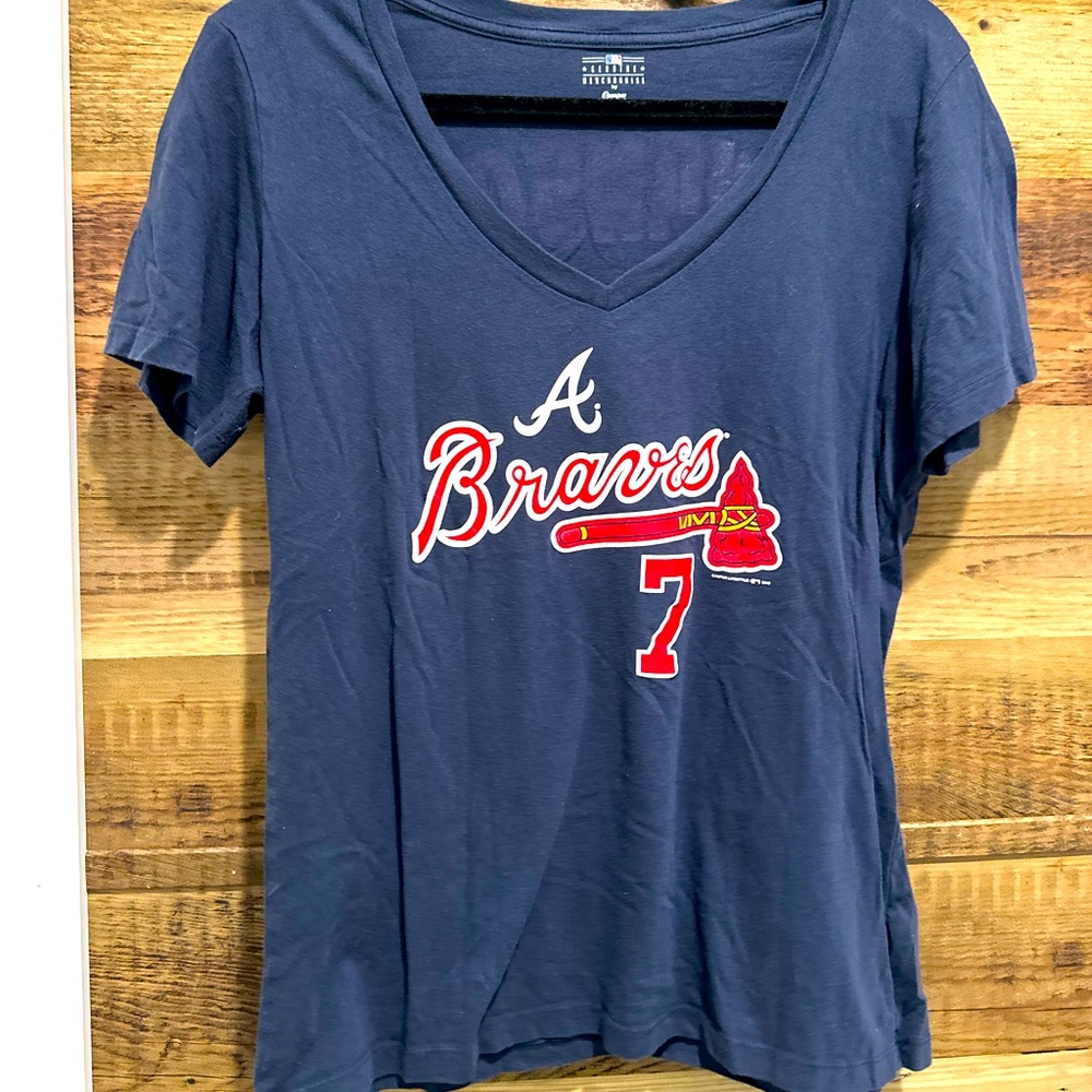 Atlanta Braves Navy V-Neck T-Shirt - Dansby Swanson 7